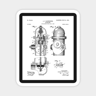 Fire Fighter Patent - Fire Hydrant Art - Black And White Magnet