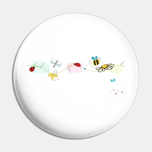 Colorful lovely spring. Butterfly, ladybug, dragonfly, bee Pin