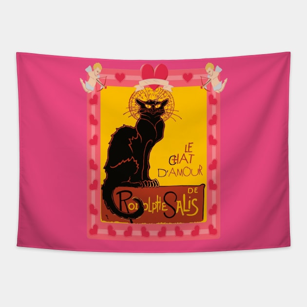 Le Chat Noir D'Amour Heart And Cherub Border Tapestry by taiche