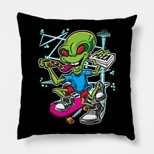 Alien UFO Flying Saucer Pizza Delivery Skateboard Pillow