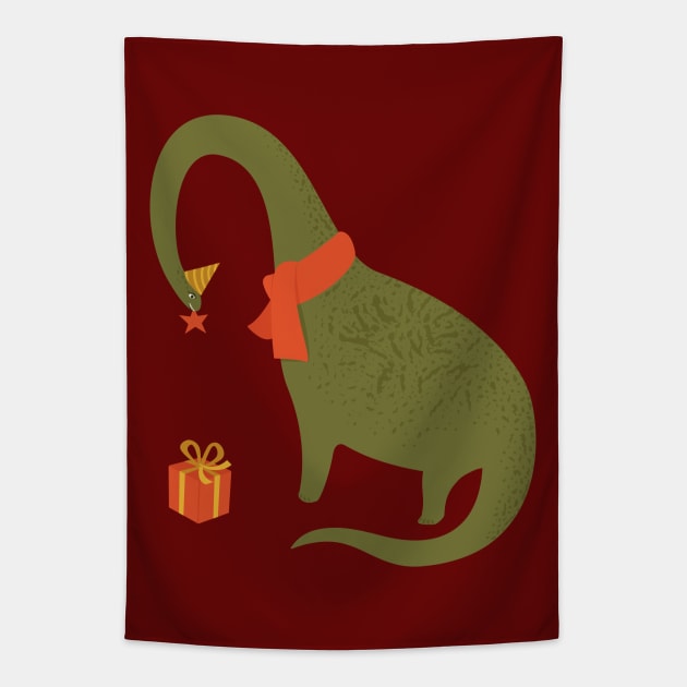 Christmas Brontosaurus Tapestry by RainbowAndJackson