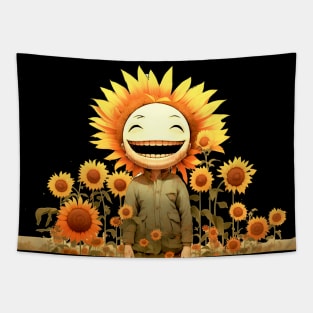 Sunflower Smiles: Be Happy Today on a dark (Knocked Out) background Tapestry