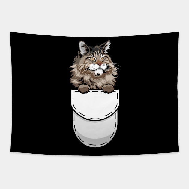 Funny Maine Coon Pocket Cat Tapestry by Pet My Dog