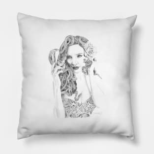 Medusa pin up babe ink drawing Pillow