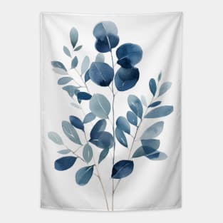 Indigo Blue Botanical Leaves Tapestry