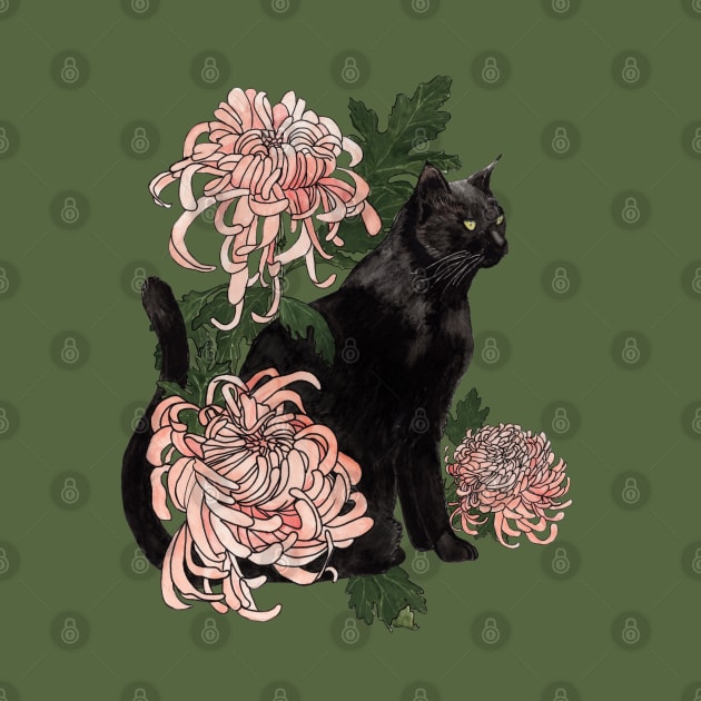 Eutierria (Cat with Chrysanthemums) by Heather Dorsch Creations