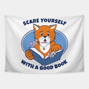 Reading Scary Stories Cat Mouse Tapestry