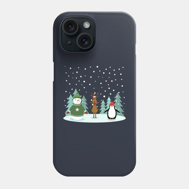 Christmas with snowman, reinder and penguin Phone Case by grafart