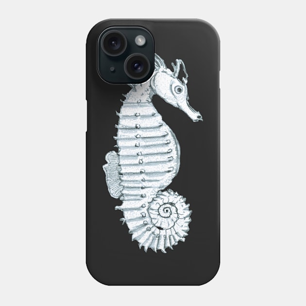 Pencil Sketch of a Seahorse on Pale Blue Phone Case by WaterGardens