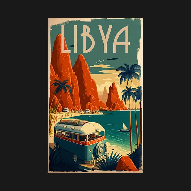 Libya Beach Vintage Travel Art Poster by OldTravelArt