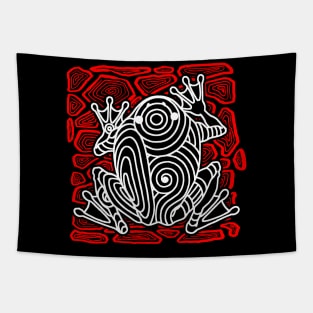 Frog Toad Rock Tribal Tattoo Art Red White Tapestry