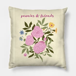 Peonies and friends yellow background Pillow
