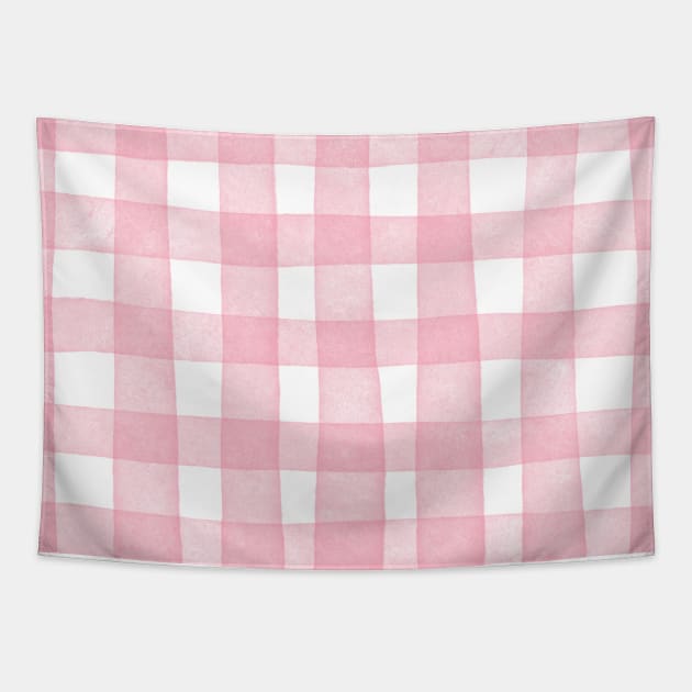 Pink Plaid Watercolor Gingham Tapestry by MollyFergusonArt