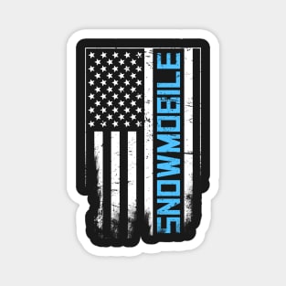 Distressed Snowmobile & United States Flag Magnet