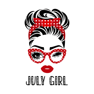 July Girl Woman Face Wink Eyes Lady Face Birthday Gift T-Shirt