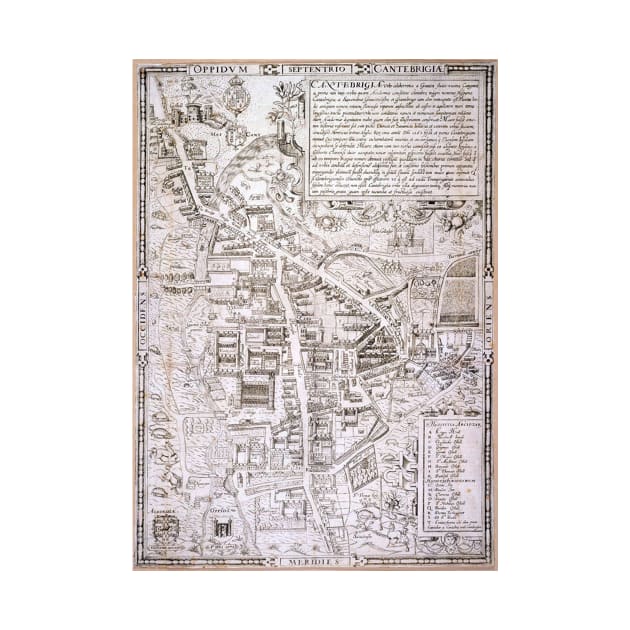 Vintage Map of Cambridge England (1574) by Bravuramedia