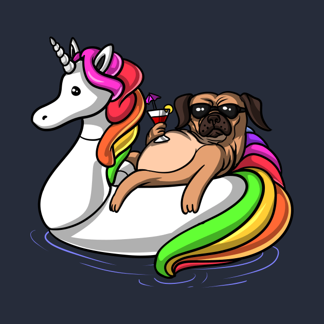 Pug Dog Riding Unicorn Float by underheaven