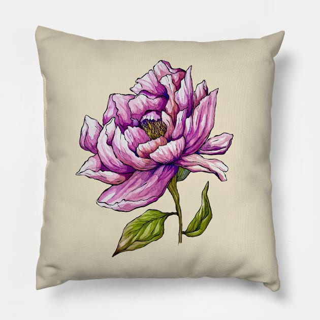 Peony Flower Pillow by amyliafaizalart