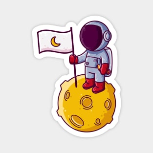 Cute Astronaut Landing on Moon Cartoon Magnet