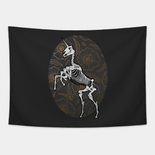 Skeleton Unicorn With Gold Flowers Tapestry
