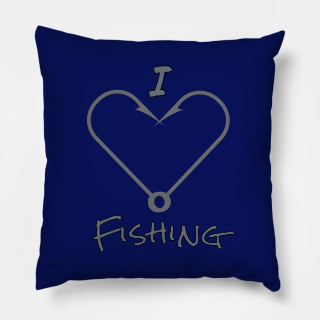 I Love Fishing Fish Hook Heart Pillow by Bunnuku