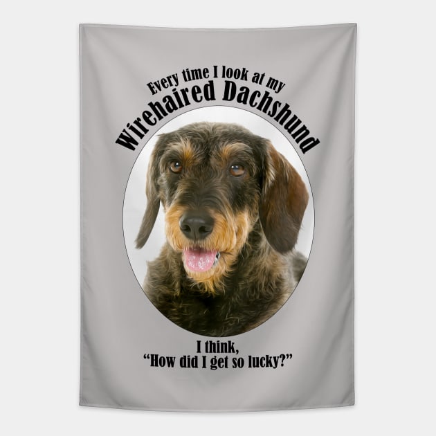 Lucky Wirehaired Dachshund Tapestry by You Had Me At Woof