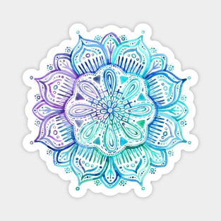 Iridescent Aqua and Purple Watercolor Mandala Magnet