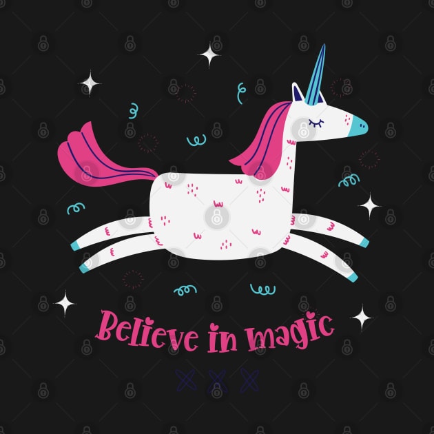 Believe In Magic Beautiful Flying Unicorn With Stars by teezeedy