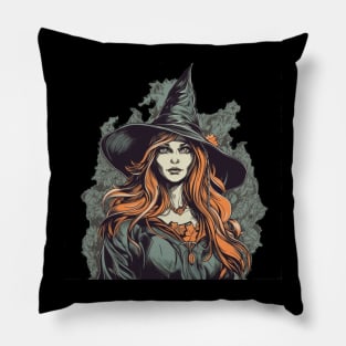 Gloomy beautiful witch / Wicca with red hair Pillow