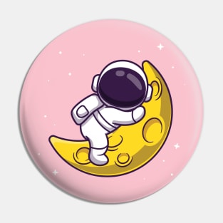 Cute Astronaut Sleeping On Moon Cartoon Pin