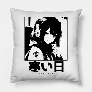 "Chill Days" Aesthetic Manga Girl Lofi Pillow