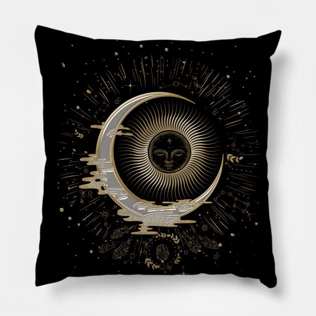 The sun and the moon with stars Pillow by Nicky2342