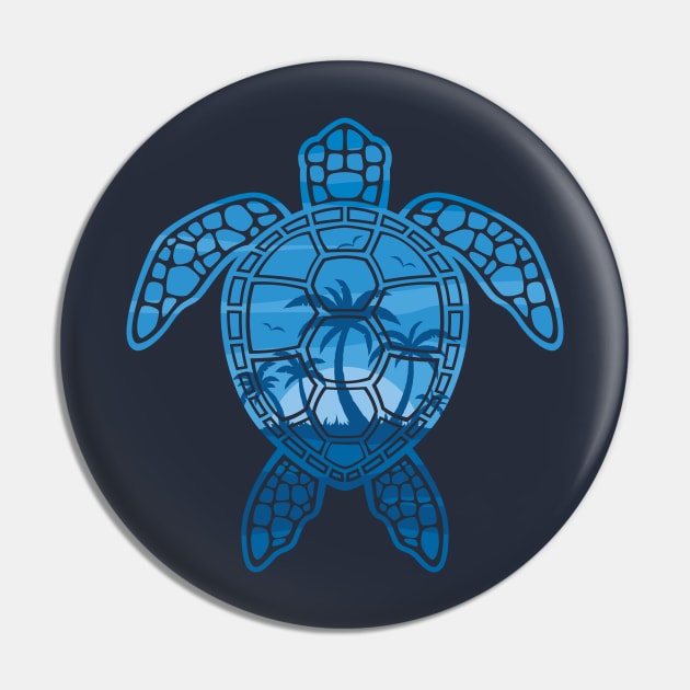 Tropical Island Sea Turtle Design in Blue Pin by fizzgig
