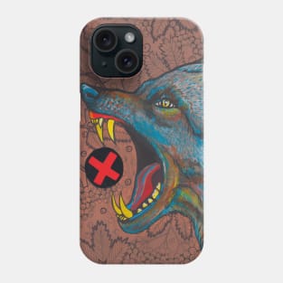 Angry blue wolf and flower doodling Phone Case