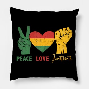 Peace Love Juneteenth with african flag heart and fist Pillow