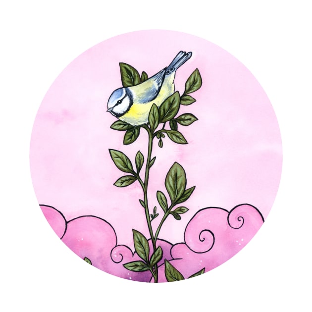 Blue tit in the pink sky by Ellen Wilberg