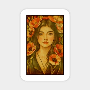 Vintage Girl with Roses Magnet