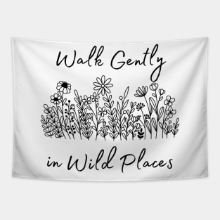 Lispe Walk Gently in Wild Places Black & White Wildflower Tapestry