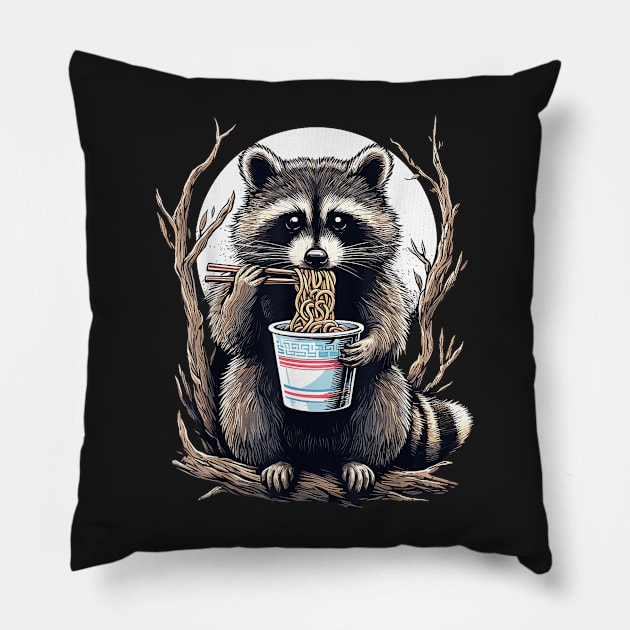 Raccoon Eating Instant Noodle Cup Funny Gifts For Women Men T-Shirt Pillow by YolandaRoberts