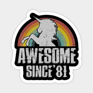 38th Birthday Gift Awesome Since 1981 Unicorn Vintage Magnet
