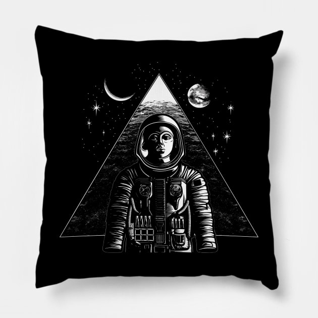 Ancient Egyptian Pyramid Spaceman Astronaut Illustration Tee: Cosmic Explorer Pillow by Soulphur Media