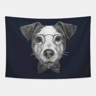 Jack Russell with glasses and bow tie Tapestry