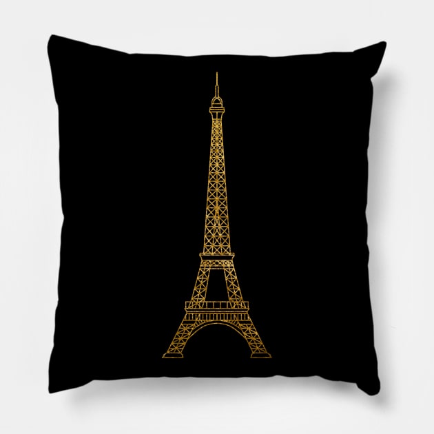 Eiffel Tower Paris Gold Pillow by Trippycollage