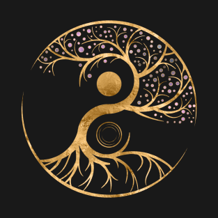 Yin Yang Tree of life - Fluorite and Gold T-Shirt