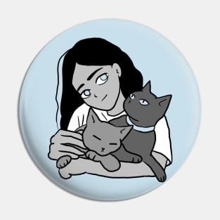 Cute girl and gray cat Pin