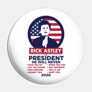 Rick Astley For President 2020! Pin