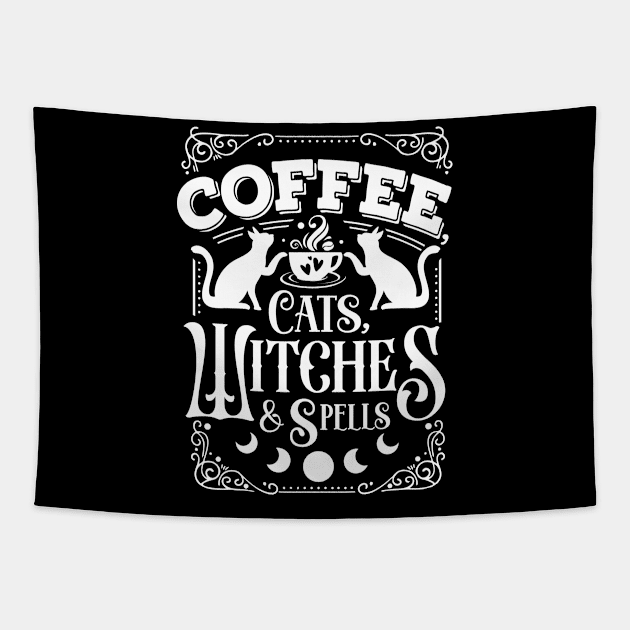 Coffee Cats Witches & Spells Tapestry by The Little Store Of Magic