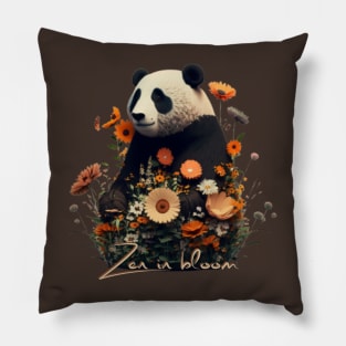 Zen in bloom, panda and flowers Pillow