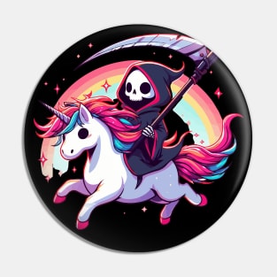 Grim Reaper Death Riding Rainbow Unicorn Pin