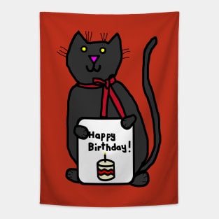 Black Cat Greetings Happy Birthday Tapestry